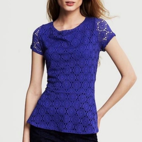 Banana Republic Tops - Banana Republic Royal Crochet Lace Short Sleeve Top